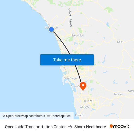 Oceanside Transportation Center to Sharp Healthcare map
