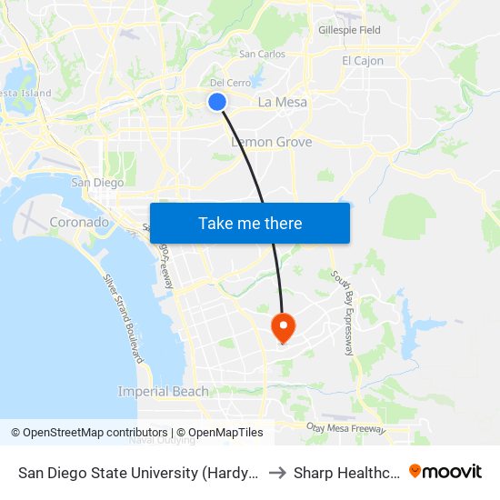 San Diego State University (Hardy Ave) to Sharp Healthcare map