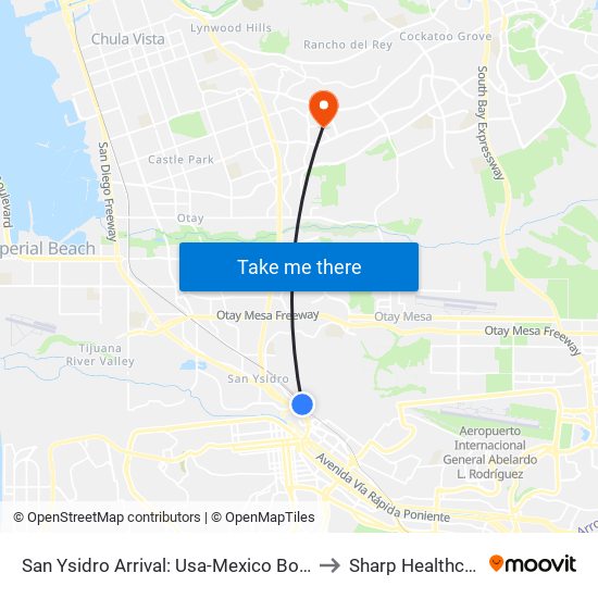 San Ysidro Arrival: Usa-Mexico Border to Sharp Healthcare map