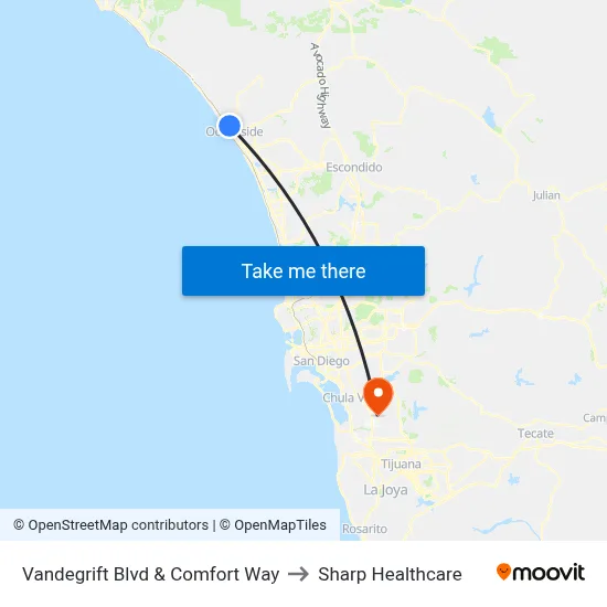 Vandegrift Blvd & Comfort Way to Sharp Healthcare map
