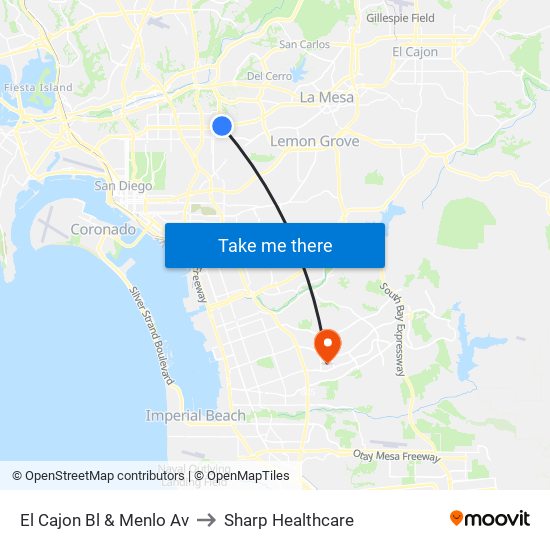 El Cajon Bl & Menlo Av to Sharp Healthcare map