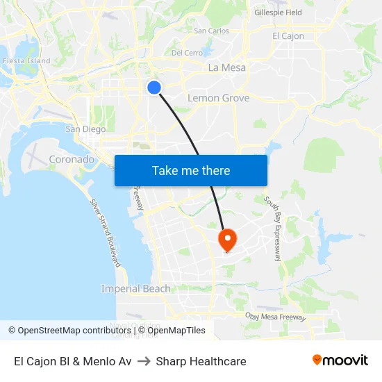 El Cajon Bl & Menlo Av to Sharp Healthcare map