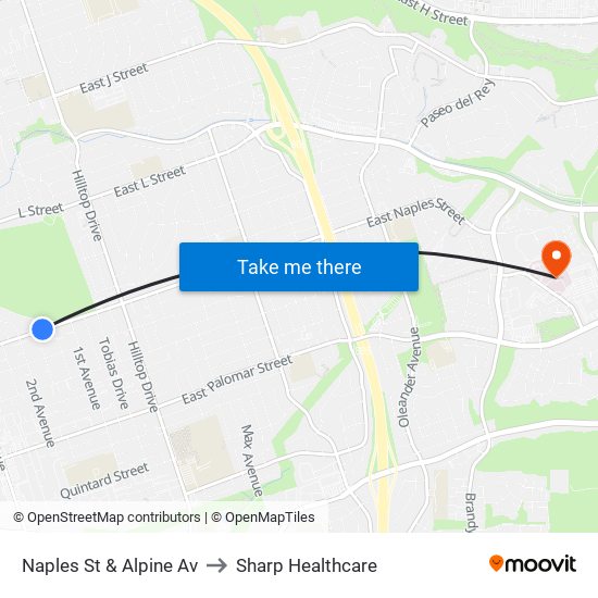 Naples St & Alpine Av to Sharp Healthcare map
