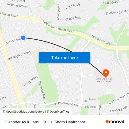 Oleander Av & Jamul Ct to Sharp Healthcare map