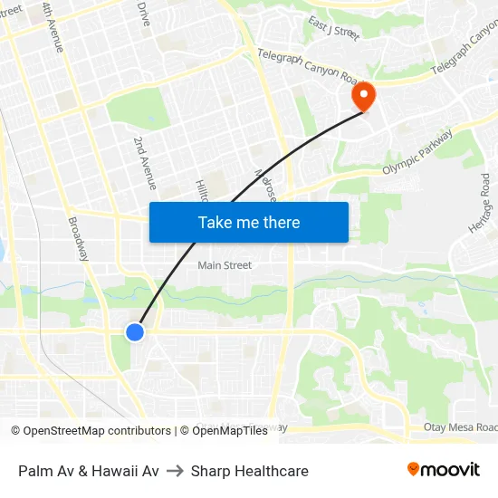 Palm Av & Hawaii Av to Sharp Healthcare map