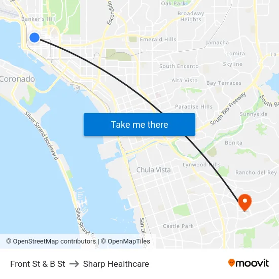 Front St & B St to Sharp Healthcare map