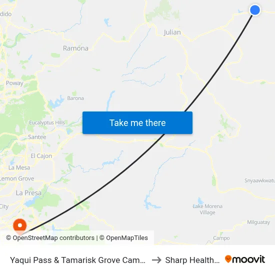 Yaqui Pass & Tamarisk Grove Campground to Sharp Healthcare map