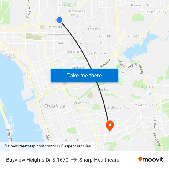 Bayview Heights Dr & 1670 to Sharp Healthcare map