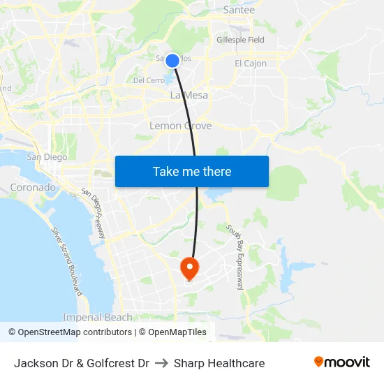 Jackson Dr & Golfcrest Dr to Sharp Healthcare map
