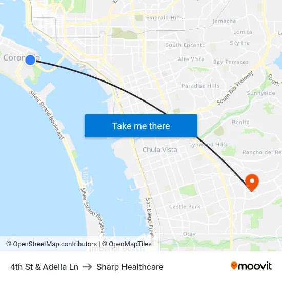 4th St & Adella Ln to Sharp Healthcare map