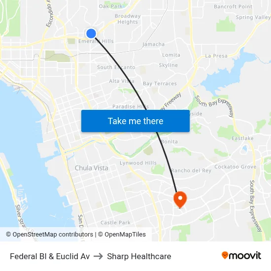 Federal Bl & Euclid Av to Sharp Healthcare map
