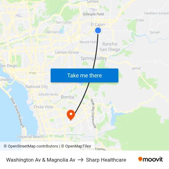 Washington Av & Magnolia Av to Sharp Healthcare map