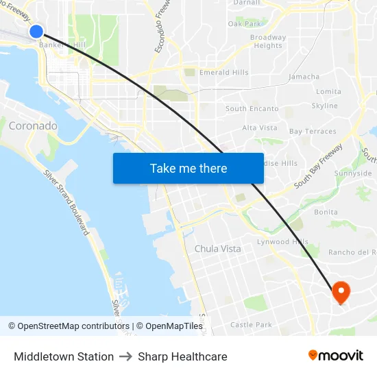 Middletown Station to Sharp Healthcare map