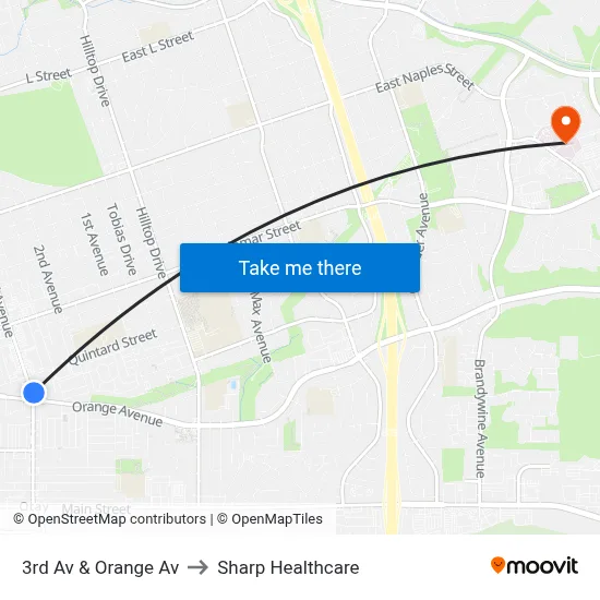 3rd Av & Orange Av to Sharp Healthcare map