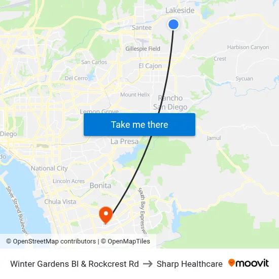 Winter Gardens Bl & Rockcrest Rd to Sharp Healthcare map
