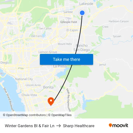 Winter Gardens Bl & Fair Ln to Sharp Healthcare map