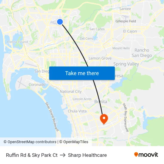 Ruffin Rd & Sky Park Ct to Sharp Healthcare map