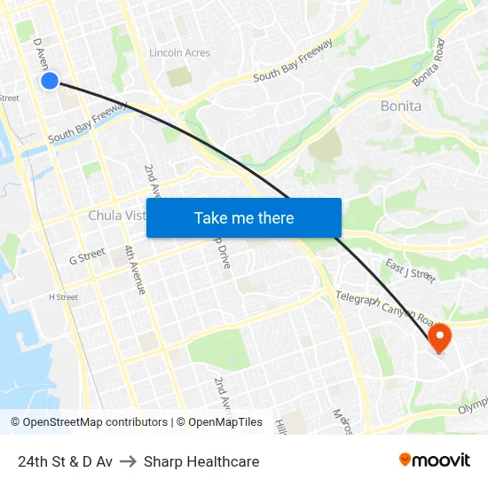 24th St & D Av to Sharp Healthcare map
