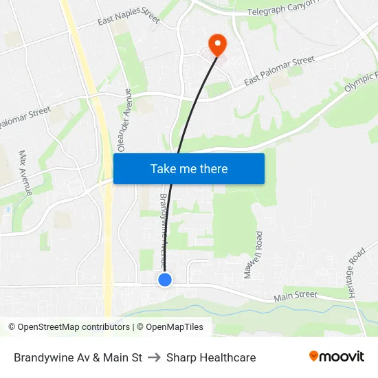 Brandywine Av & Main St to Sharp Healthcare map