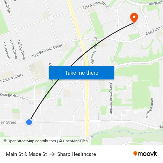 Main St & Mace St to Sharp Healthcare map