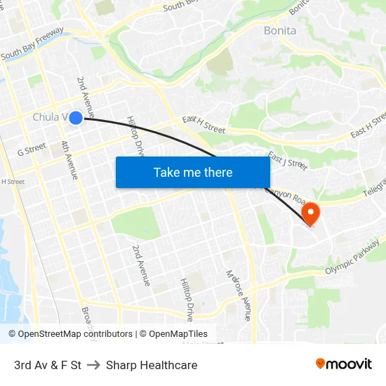 3rd Av & F St to Sharp Healthcare map