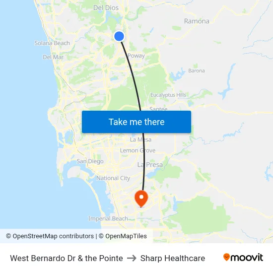 West Bernardo Dr & the Pointe to Sharp Healthcare map