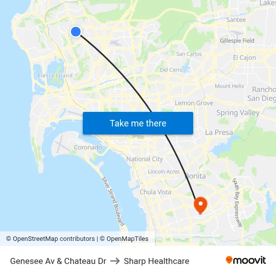 Genesee Av & Chateau Dr to Sharp Healthcare map