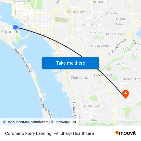 Coronado Ferry Landing to Sharp Healthcare map