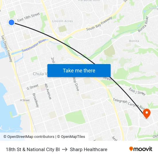 18th St & National City Bl to Sharp Healthcare map