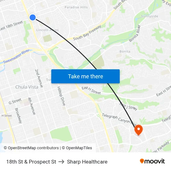18th St & Prospect St to Sharp Healthcare map