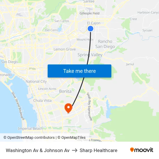 Washington Av & Johnson Av to Sharp Healthcare map