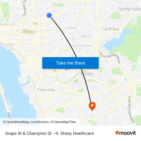 Grape St & Champion St to Sharp Healthcare map