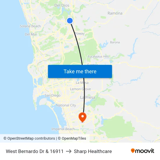West Bernardo Dr & 16911 to Sharp Healthcare map