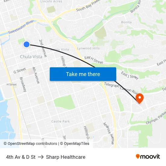 4th Av & D St to Sharp Healthcare map