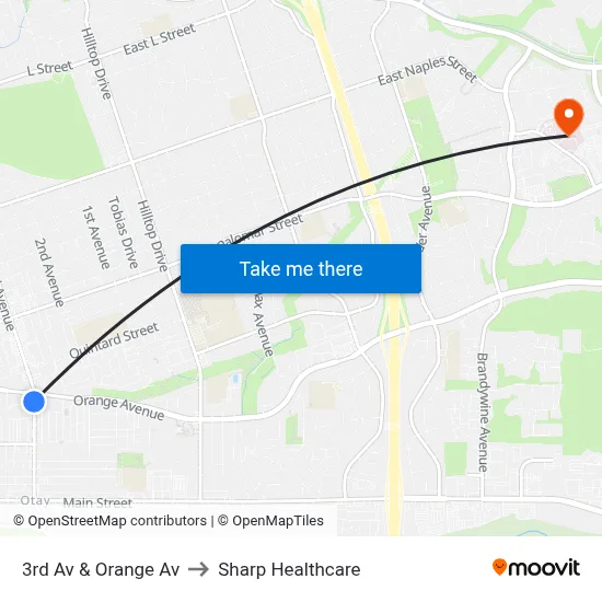3rd Av & Orange Av to Sharp Healthcare map