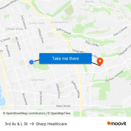 3rd Av & L St to Sharp Healthcare map