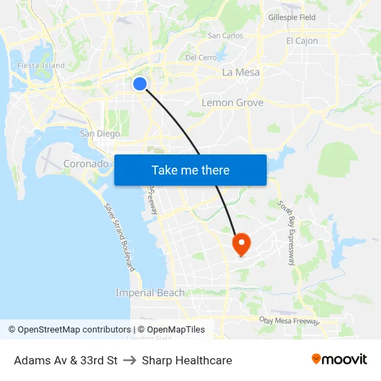 Adams Av & 33rd St to Sharp Healthcare map