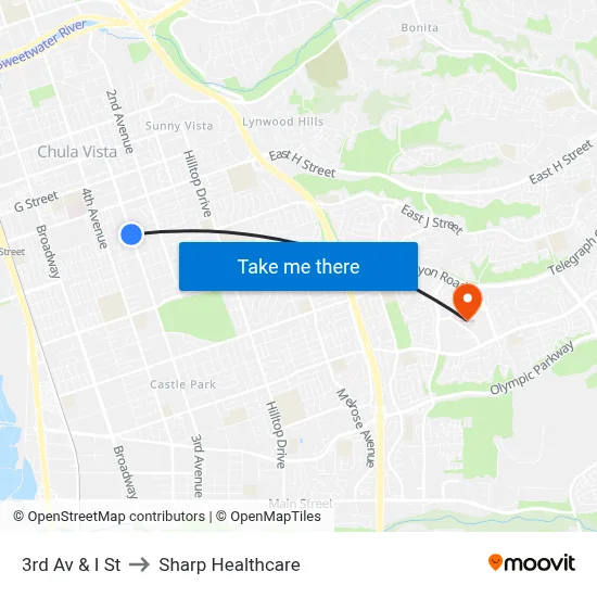 3rd Av & I St to Sharp Healthcare map