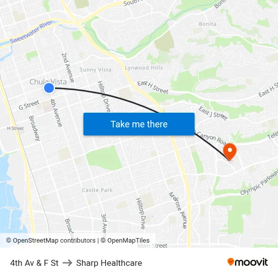 4th Av & F St to Sharp Healthcare map