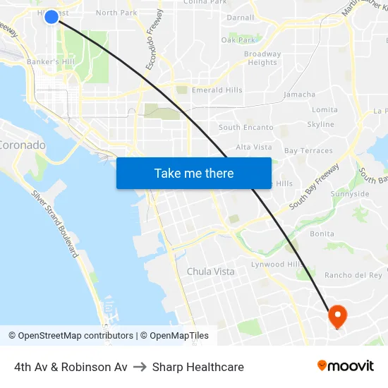 4th Av & Robinson Av to Sharp Healthcare map