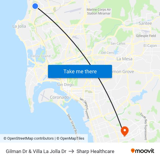 Gilman Dr & Villa La Jolla Dr to Sharp Healthcare map
