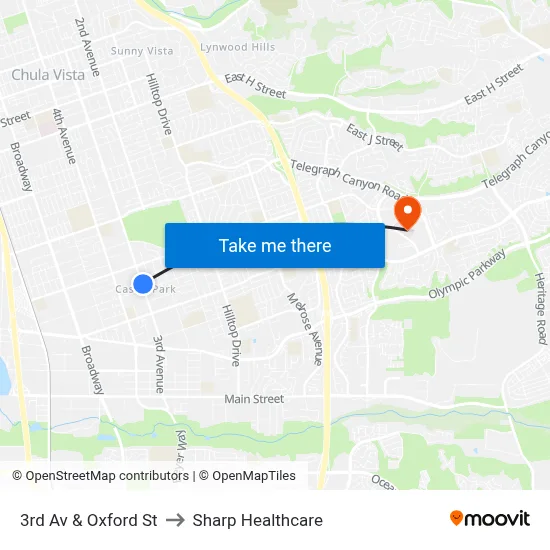 3rd Av & Oxford St to Sharp Healthcare map