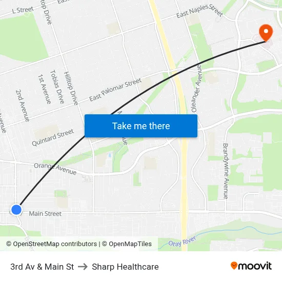 3rd Av & Main St to Sharp Healthcare map
