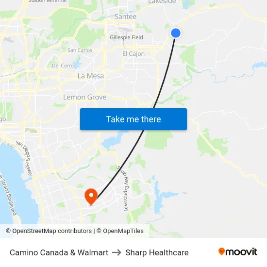 Camino Canada & Walmart to Sharp Healthcare map