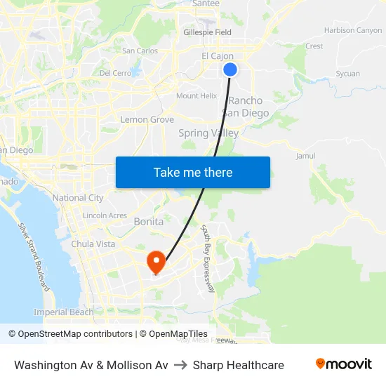 Washington Av & Mollison Av to Sharp Healthcare map