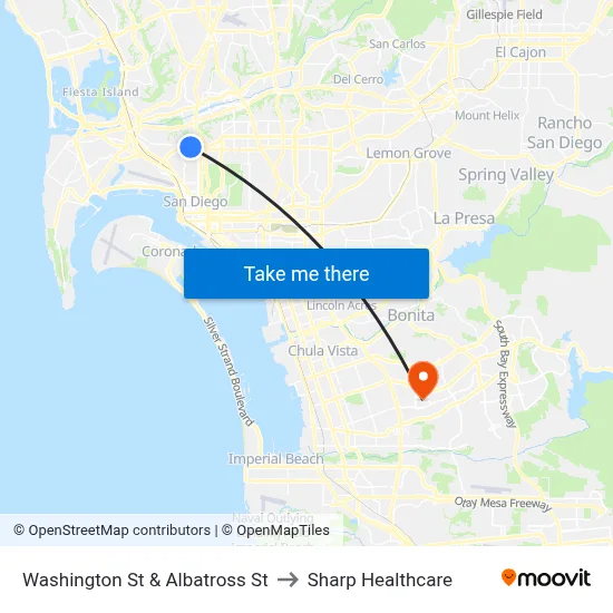 Washington St & Albatross St to Sharp Healthcare map
