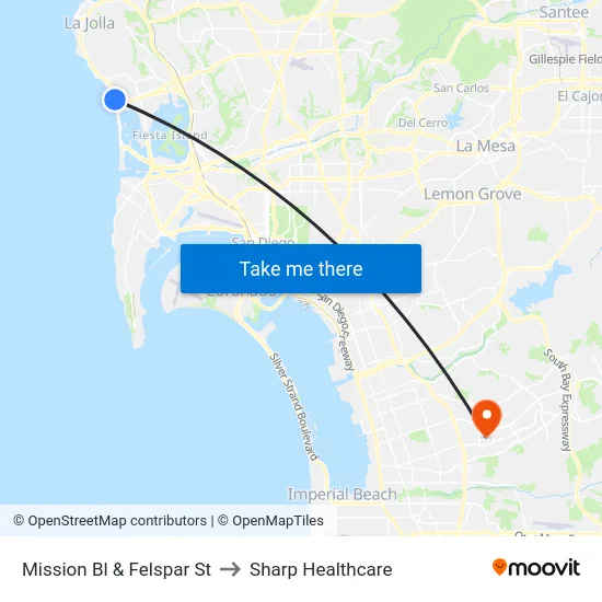 Mission Bl & Felspar St to Sharp Healthcare map