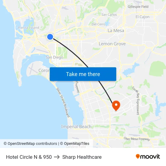 Hotel Circle N & 950 to Sharp Healthcare map