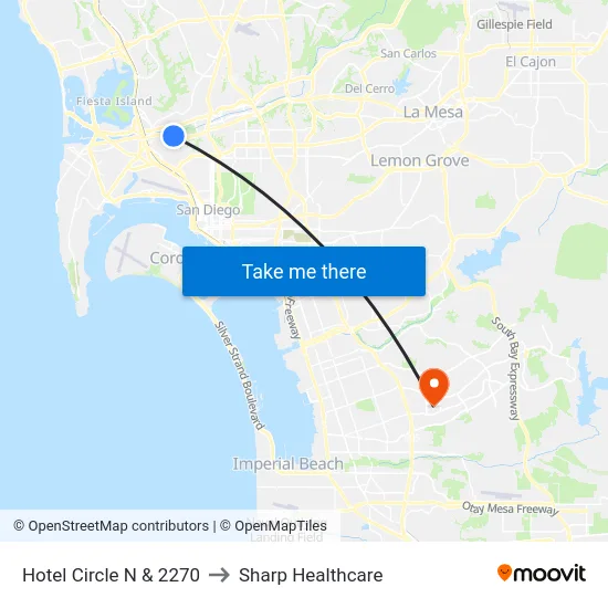 Hotel Circle N & 2270 to Sharp Healthcare map