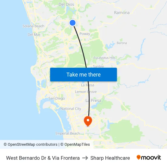 West Bernardo Dr & Via Frontera to Sharp Healthcare map